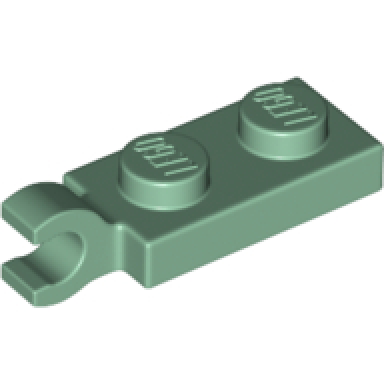 sand green plate modified 1 x 2 with clip on end horizontal grip