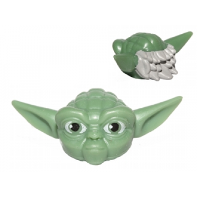sand green minifigure head modified sw yoda straight ears with large eyes and light bluish gray hair pattern