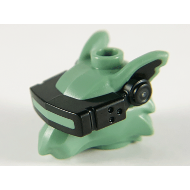 sand green minifigure head modified alien rat with black vr visor pattern