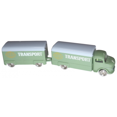 sand green ho scale mercedes box truck with trailer