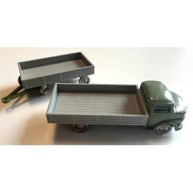 sand green ho scale mercedes open bed truck with trailer gray flatbed