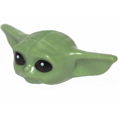 sand green minifigure head modified sw din grogu the child baby yoda with black eyes and white pupils pattern