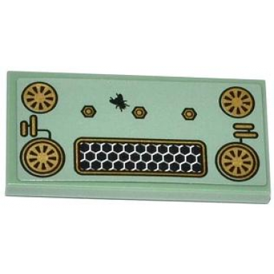 sand green tile 2 x 4 with grille gold fans bolts and fly pattern sticker - set 70502