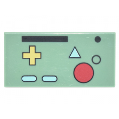 sand green tile 2 x 4 with black rectangle and circle medium blue minus signs and triangle red circle and yellow plus sign pattern