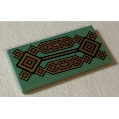 sand green tile 2 x 4 with pearl gold and copper diamonds pattern sticker - set 79018