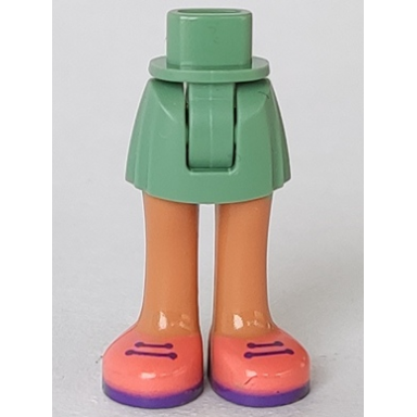 sand green mini doll hips and skirt nougat legs and coral and dark purple shoes with laces pattern - thick hinge
