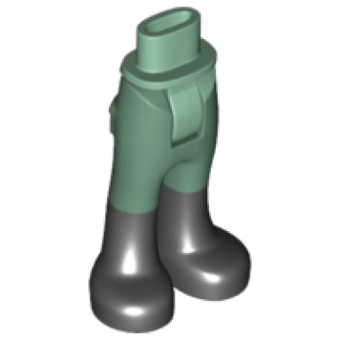 sand green mini doll hips and trousers with back pockets with black boots pattern - thick hinge