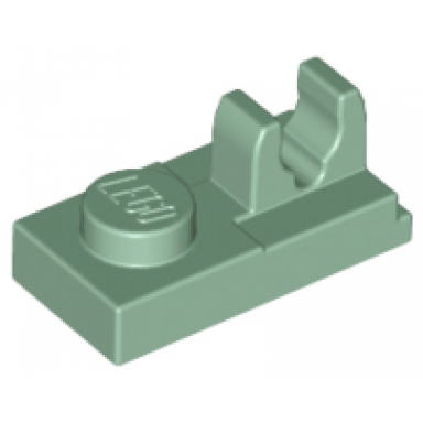 sand green plate modified 1 x 2 with clip with center cut on top