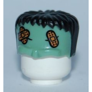 sand green minifigure headgear head top frankenstein monster with black hair and bandages pattern