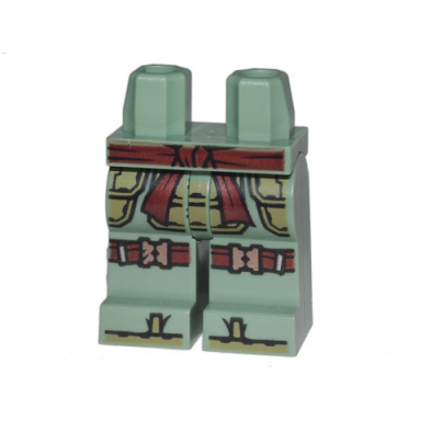 sand green hips and legs with olive green armor dark red sash and knee straps with copper buckles and olive green sandal straps pattern
