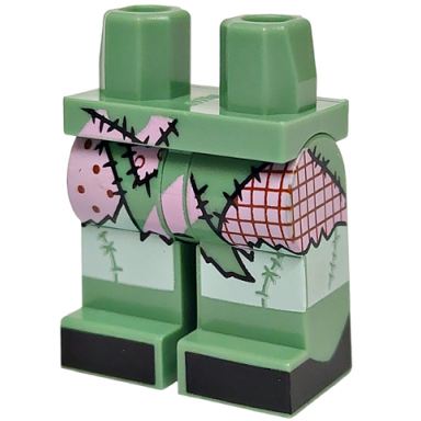 sand green hips and legs with bright pink white and dark red ragdoll patchwork black stitching and toes pattern