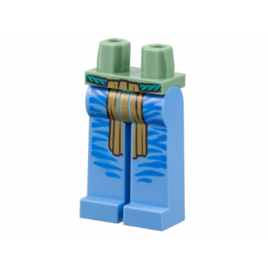 sand green hips and medium blue long legs completely hollow with dark turquoise belt medium nougat loincloth and blue stripes pattern