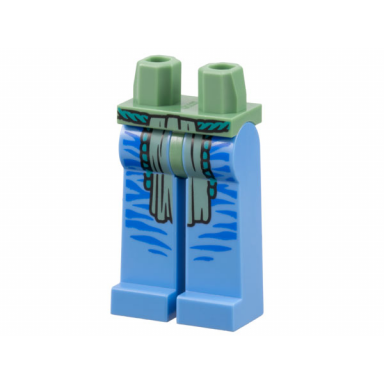 sand green hips and medium blue long legs completely hollow with dark turquoise belt sand green loincloth and blue stripes pattern