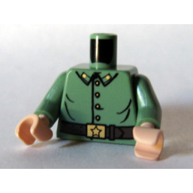 sand green torso uniform with four buttons and gold buckle with star pattern sand green arms light nougat hands