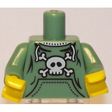 sand green torso pockets and skull and crossbones pattern sand green arms yellow hands