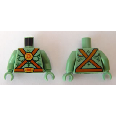 sand green torso alien with muscles outline scales belts and medallion pattern sand green arms sand green hands