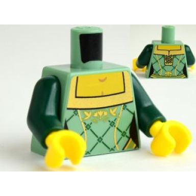 sand green torso castle kingdoms female corset with gold trimmed front and rectangular neckline pattern dark green arms yellow hands