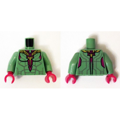 sand green torso muscles outline with sand purple lines and gold and magenta armor plating pattern vision sand green arms magenta hands