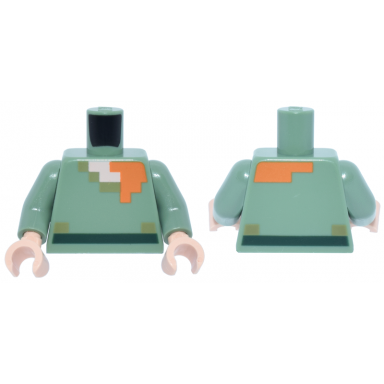 sand green torso pixelated shirt with olive green collar and dark green belt light nougat neck orange hair pattern sand green arms light nougat hands