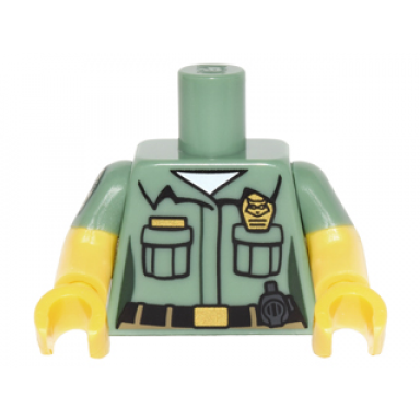 sand green torso female shirt with 2 pockets name tag badge and belt pattern yellow arms with sand green short sleeves and patch pattern yellow hands