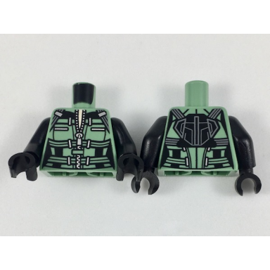 sand green torso female armor with straps and metallic silver zipper pattern black arms black hands