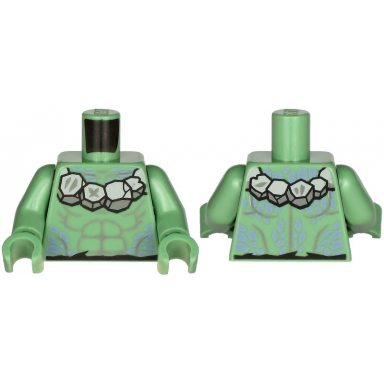 sand green torso bare chest with light bluish gray muscles outline stone necklace and sand blue spots pattern sand green arms sand green hands