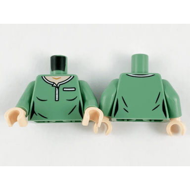 sand green torso female polo light nougat neck white collar and pocket pattern sand green arms light nougat hands