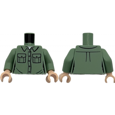 sand green torso female shirt with pockets and buttons white t-shirt pattern sand green arms light nougat hands