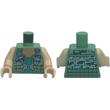 sand green torso dark blue dark turquoise and silver pixelated camouflage vest with belt and buckle tank top pattern light nougat arms light nougat hands