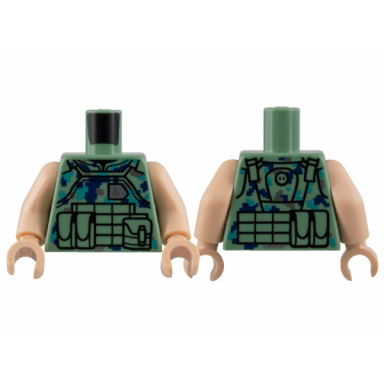 sand green torso flak vest with pouches and dark blue dark turquoise and silver pixelated camouflage pattern light nougat arms light nougat hands