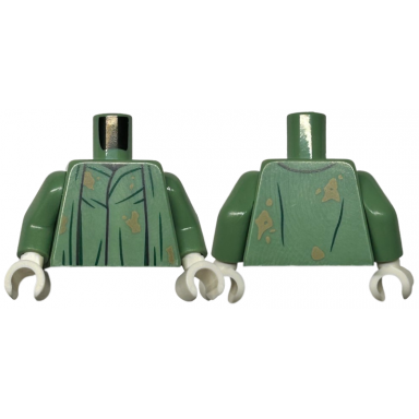 sand green torso robe with black fold lines and dark tan dirt stains pattern sand green arms white hands