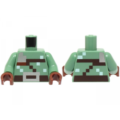 sand green torso pixelated dark brown strap and belt with silver buckle and shoulder guard pattern sand green arms reddish brown hands