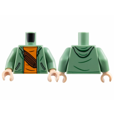 sand green torso hoodie with black pockets over orange shirt with reddish brown belt bag pattern sand green arms light nougat hands
