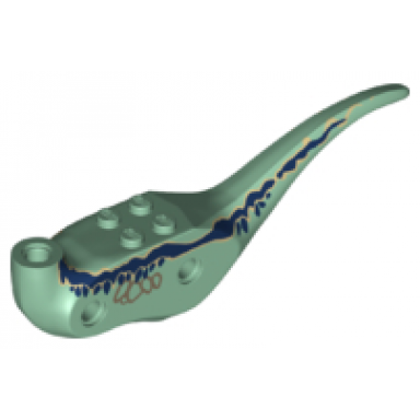 sand green dinosaur body raptor with dark blue stripes and spots and dark tan markings on sides pattern