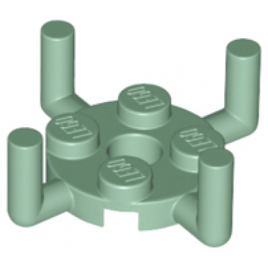 sand green plate round 2 x 2 with pin hole and 4 bar arms up
