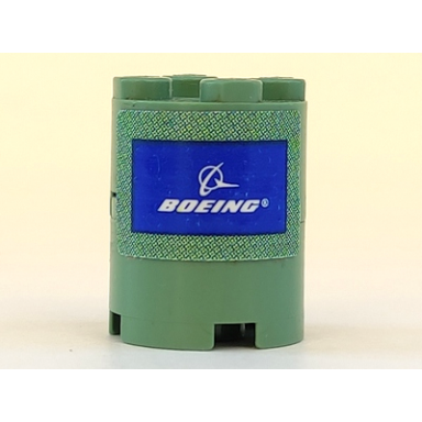 sand green stickered assembly 2 x 2 x 2 with white boeing logo on blue background pattern sticker - set 7469 - 2 brick round 2 x 2 with axle hole