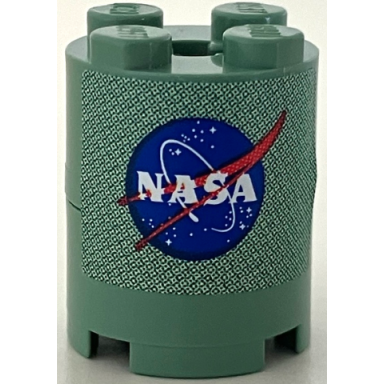 sand green stickered assembly 2 x 2 x 2 with blue white and red nasa logo pattern sticker - set 7469 - 2 brick round 2 x 2 with axle hole