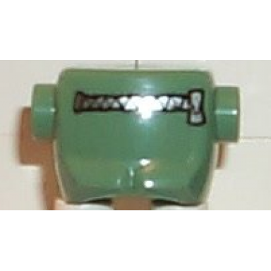 sand green minifigure headgear head top frankenstein monster with studs on sides with silver zipper pattern