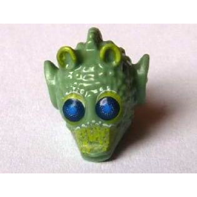 sand green minifigure head modified sw rodian with dark blue eyes and lime markings pattern wald