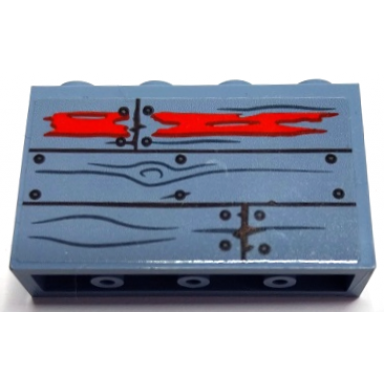 sand blue panel 1 x 4 x 2 with side supports - hollow studs with wooden boards wood grain nails and red paint pattern sticker - set 70422