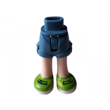 sand blue mini doll hips and shorts with molded light nougat legs and printed lime shoes with black buckles and white soles pattern - thin hinge
