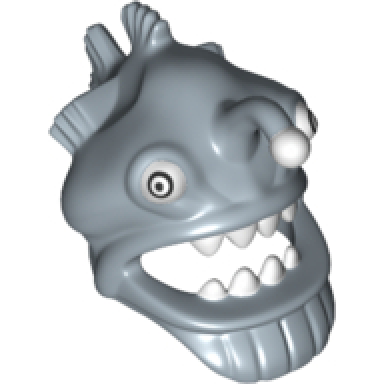 sand blue minifigure headgear mask angler fish head with wide open mouth fins and white teeth eyes and lure esca pattern
