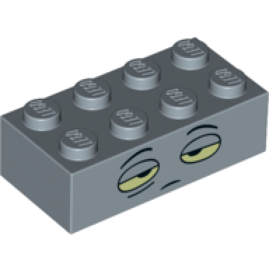sand blue brick 2 x 4 with sleepy yellow eyes and neutral expression pattern brock