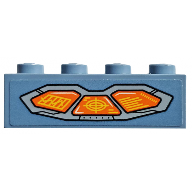 sand blue brick 1 x 4 with 3 orange screens with radar and graph pattern sticker - set 76107