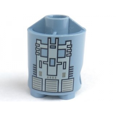 sand blue brick round 2 x 2 x 2 robot body with gray squares and black lines pattern