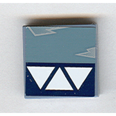 sand blue tile 2 x 2 with 3 white triangles dark blue stripe and wear marks adjacent pattern sticker - sets 7252 7283