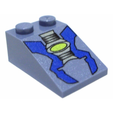 sand blue slope 33 3 x 2 with blue and light gray machinery parts with neon green oval pattern