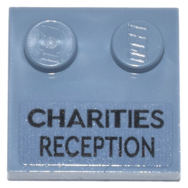 sand blue tile modified 2 x 2 with studs on edge with black charities reception pattern sticker - set 76271
