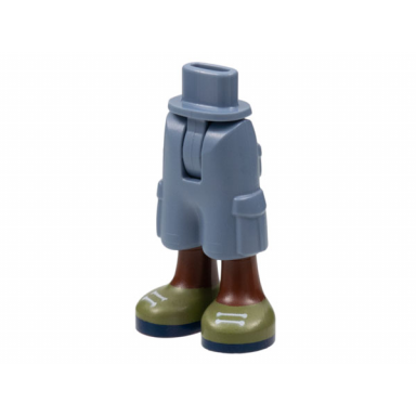 sand blue mini doll hips and trousers cropped large pockets with molded reddish brown legs and printed olive green shoes with white laces and dark blue soles pattern - thin hinge
