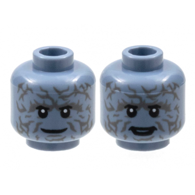 sand blue minifigure head dual sided alien dark bluish gray contours grin open smile pattern